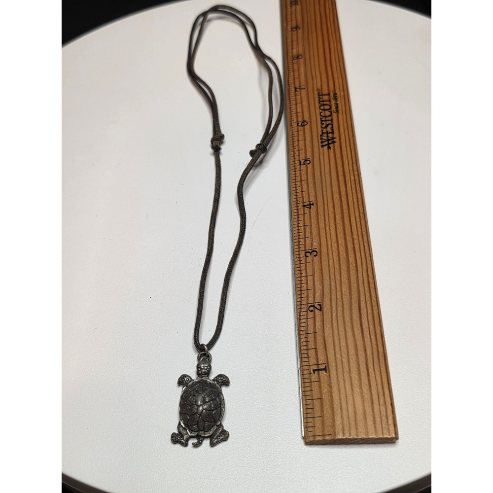 Pewter Sea Turtle Pendant Necklace Adjustable Brown Cord USA Made Beach Jewelry - Picture 6 of 13